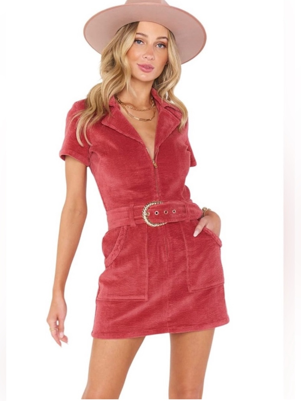 Show Me Your Mumu Outlaw Mini Dress Rose Corduroy Zip Front Revolve Fall XS